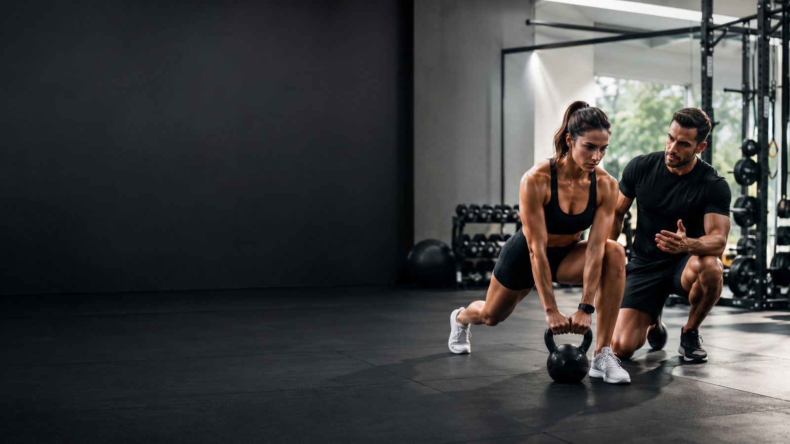 Focused personal training session in a modern gym