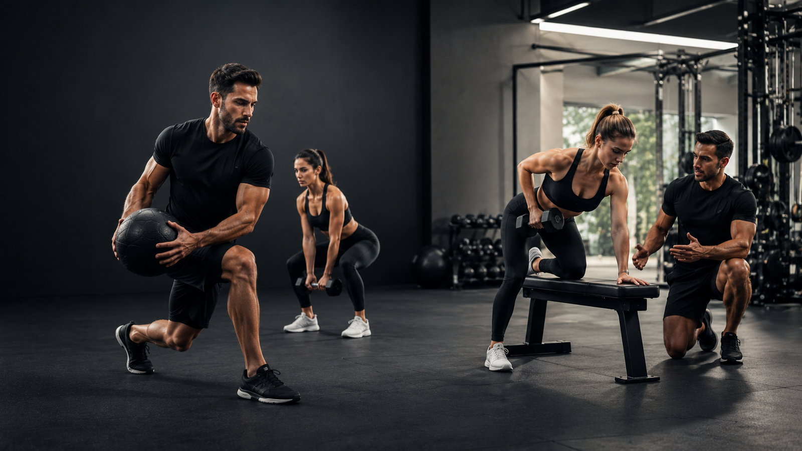 Small group focused strength training in a modern gym